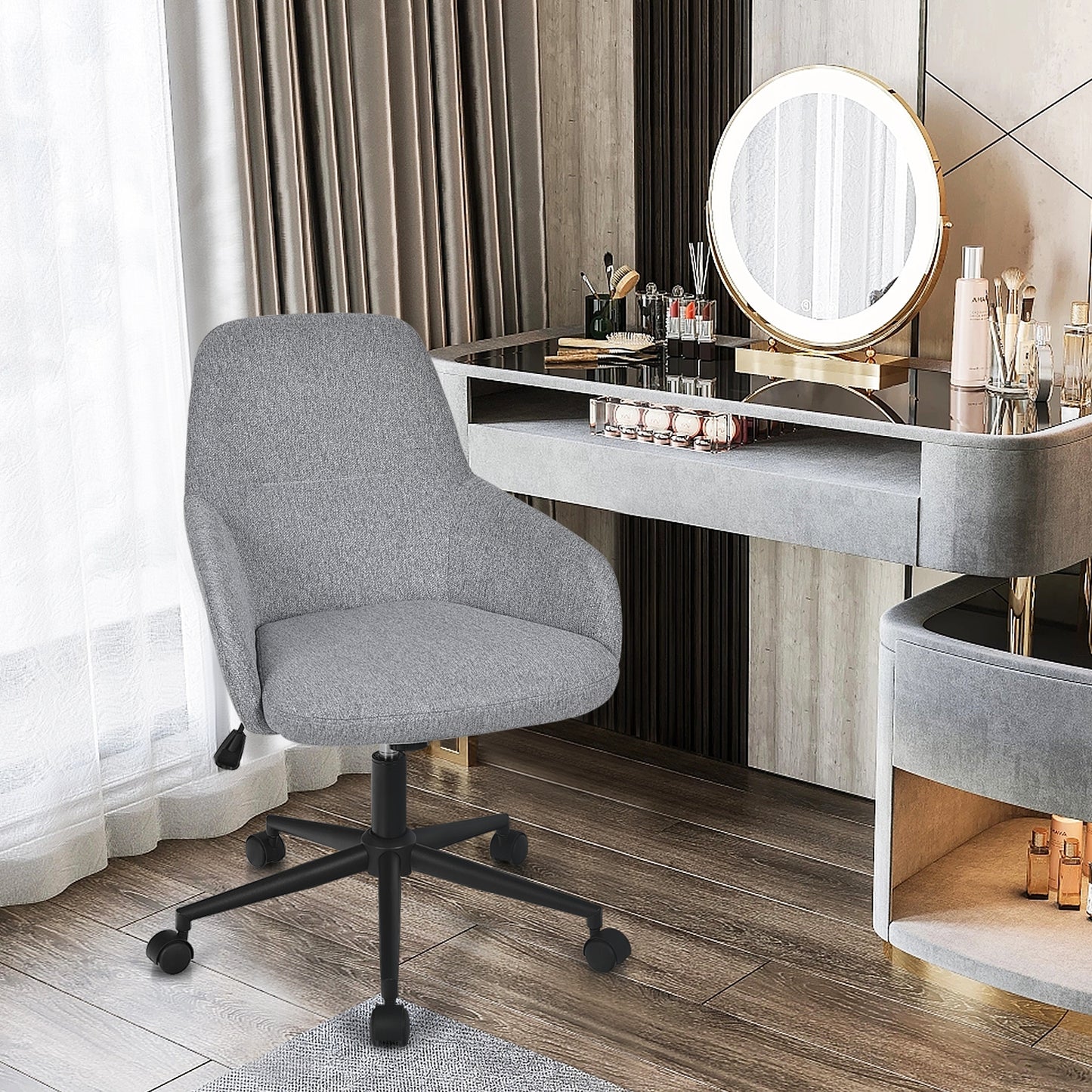 Adjustable Office Chair with Rocking Backrest - Gray