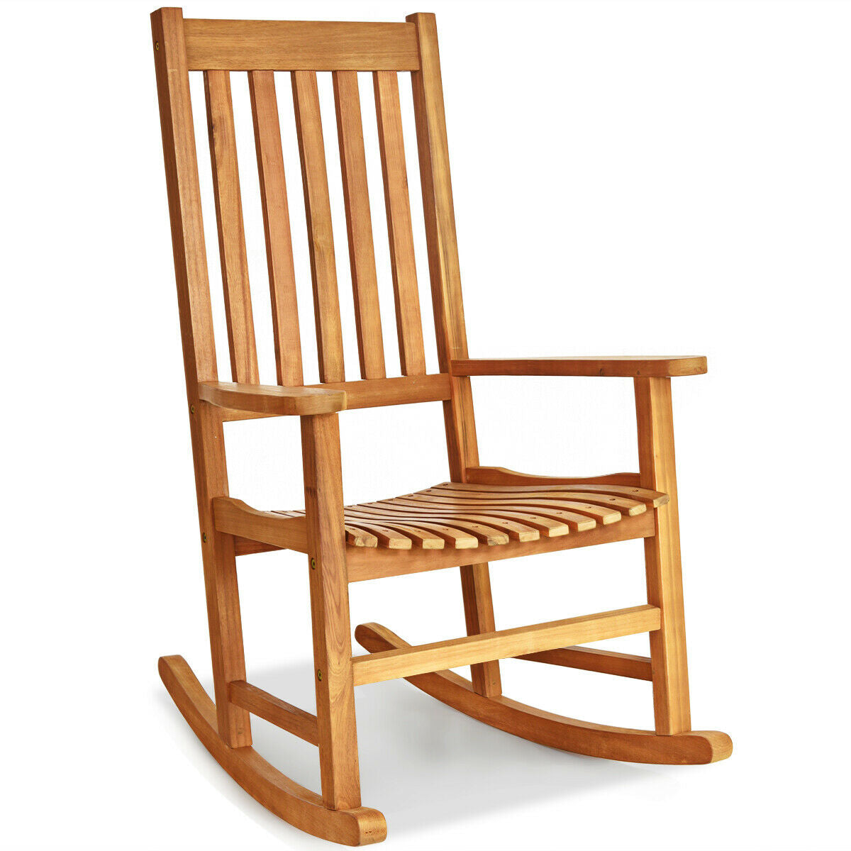 Acacia Wood Rocking Chair with High Back for Patio