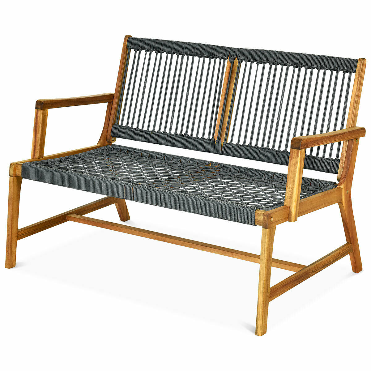 2-Person Acacia Wood Outdoor Bench with Rope Weave