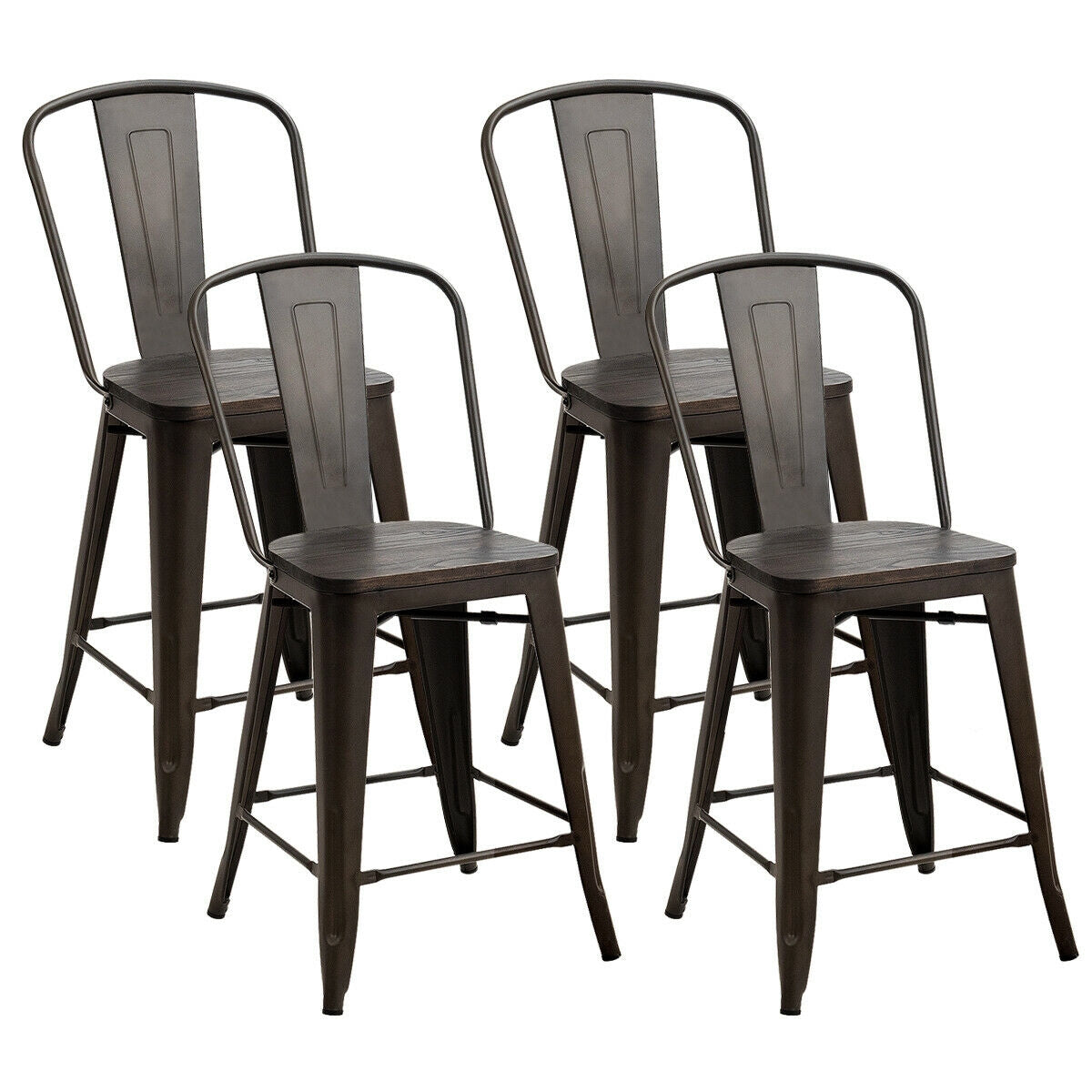 Industrial Metal Counter Stools with Removable Backrests Set of 4