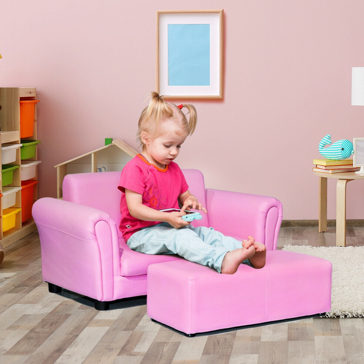 Kids Double Sofa with Ottoman