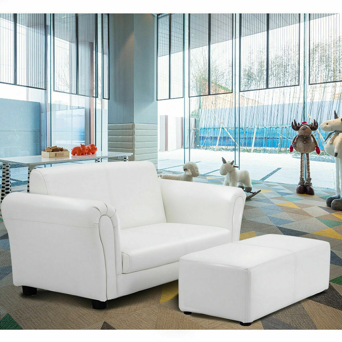 Kids Double Sofa with Ottoman