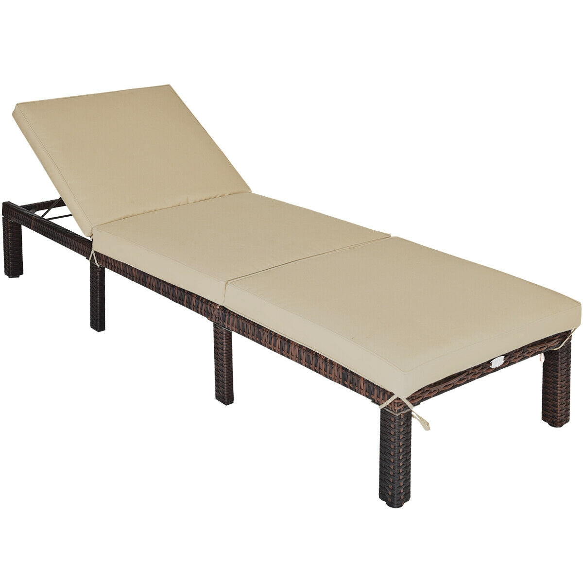Adjustable Rattan Chaise Lounge with Cushion