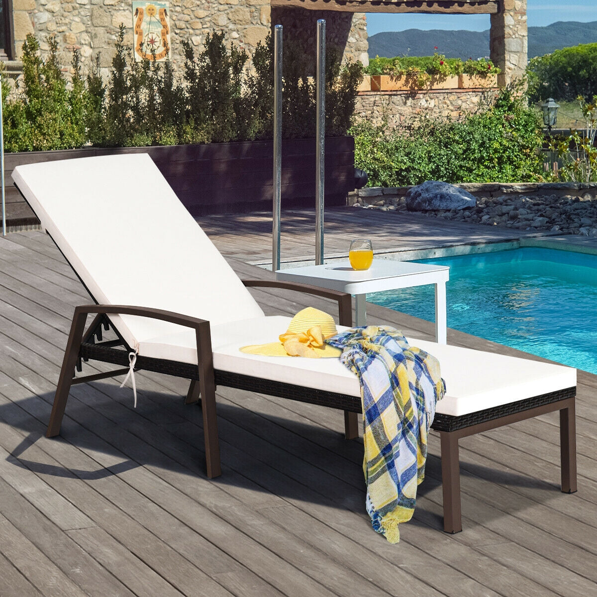Adjustable Patio Chaise Lounge with Cushion - 5 Positions