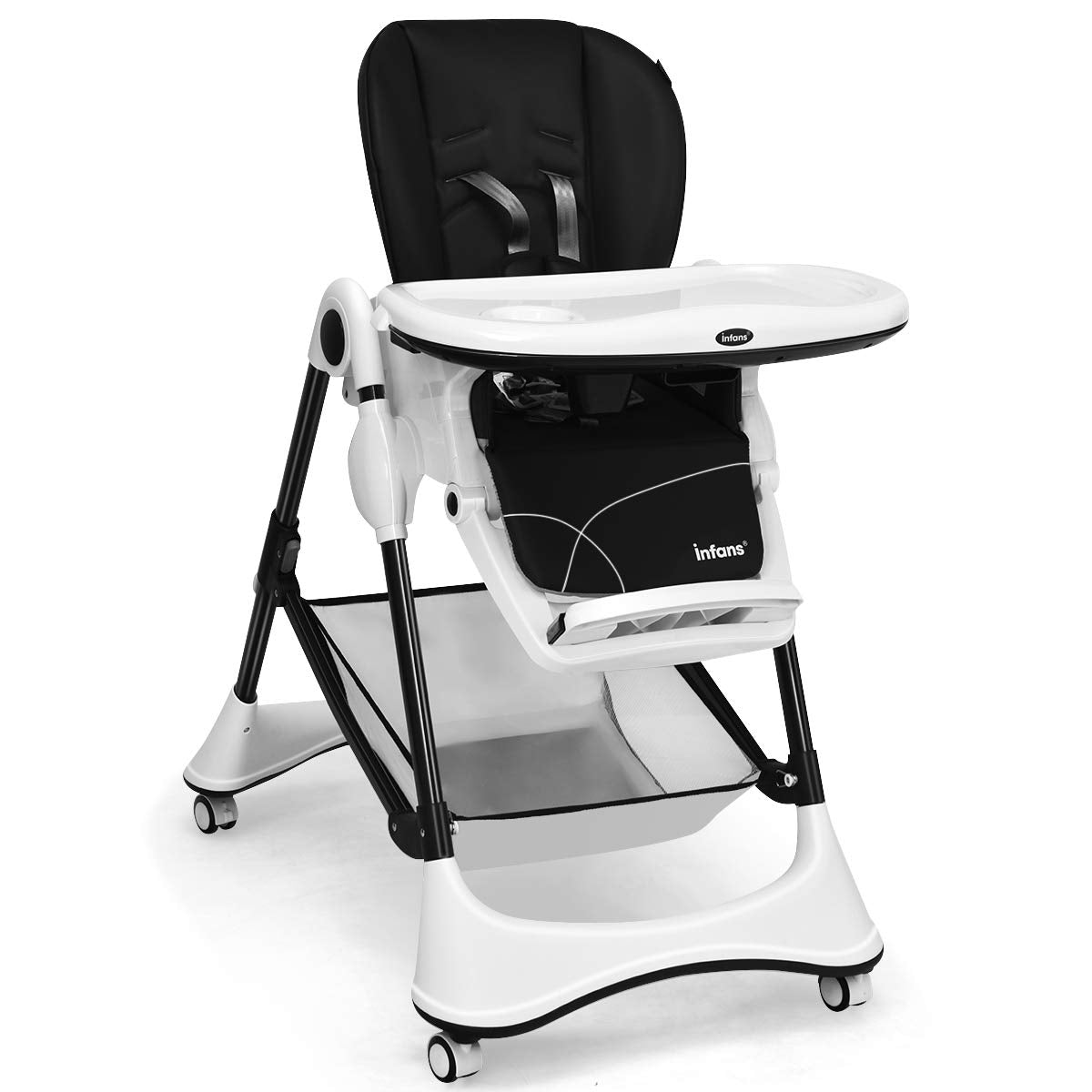 Foldable High Chair with 4 Lockable Wheels and 5-Point Harness