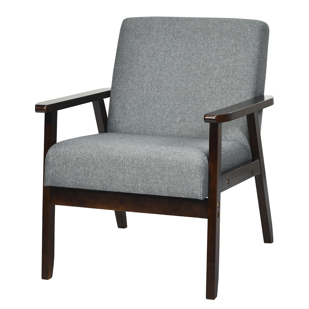 Rubber Wood Accent Armchair with Linen Upholstery