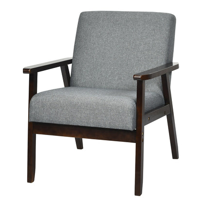 Rubber Wood Accent Armchair with Linen Upholstery