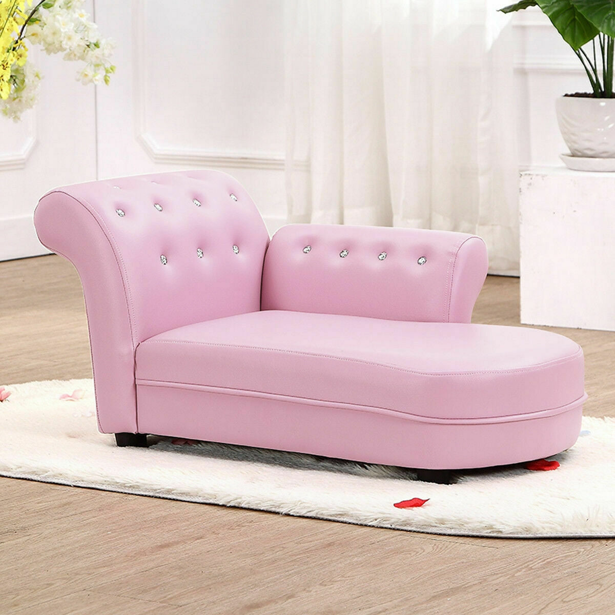 Kids Chaise Lounge Sofa with Armrests - Pink