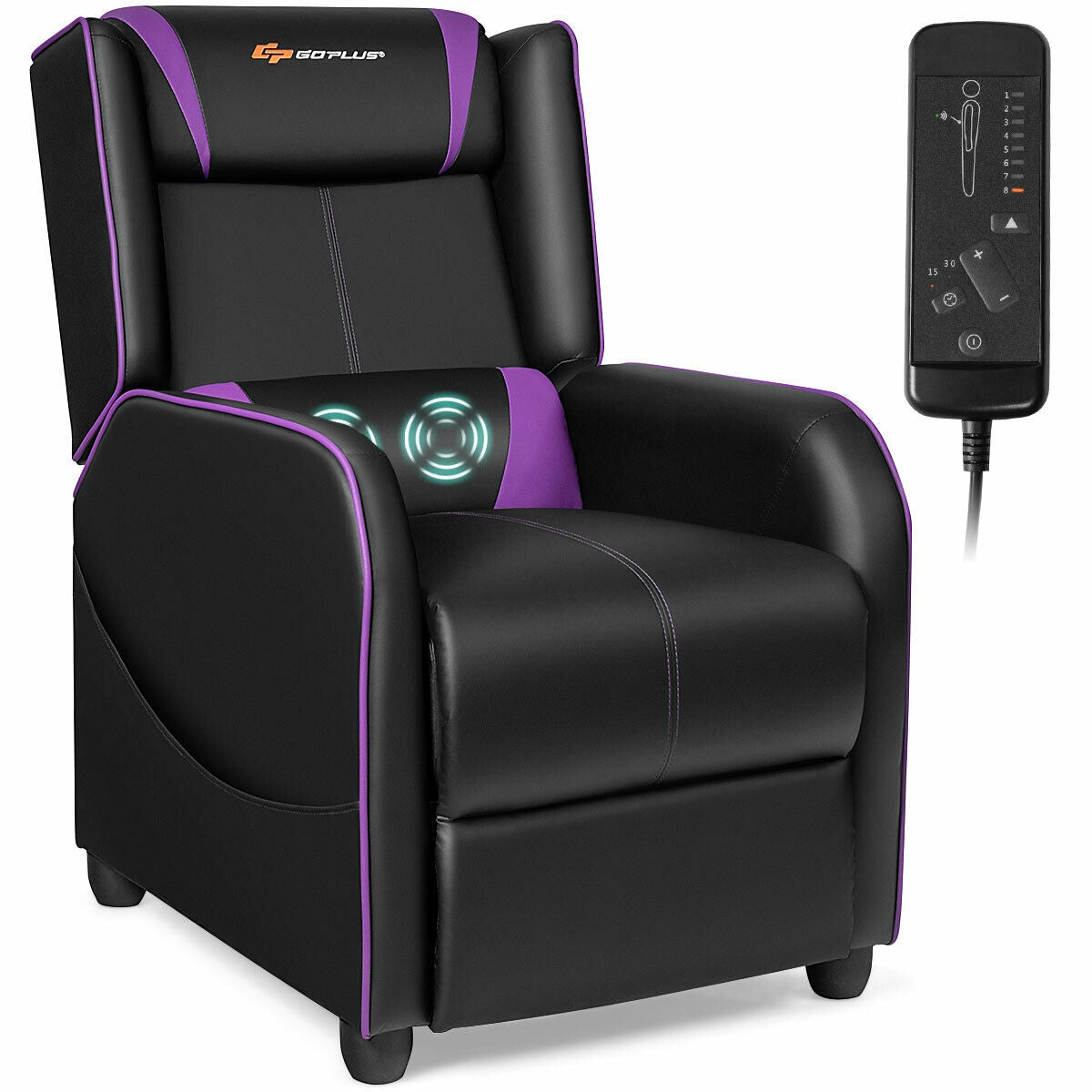 Massage Gaming Recliner Chair with Footrest - Purple