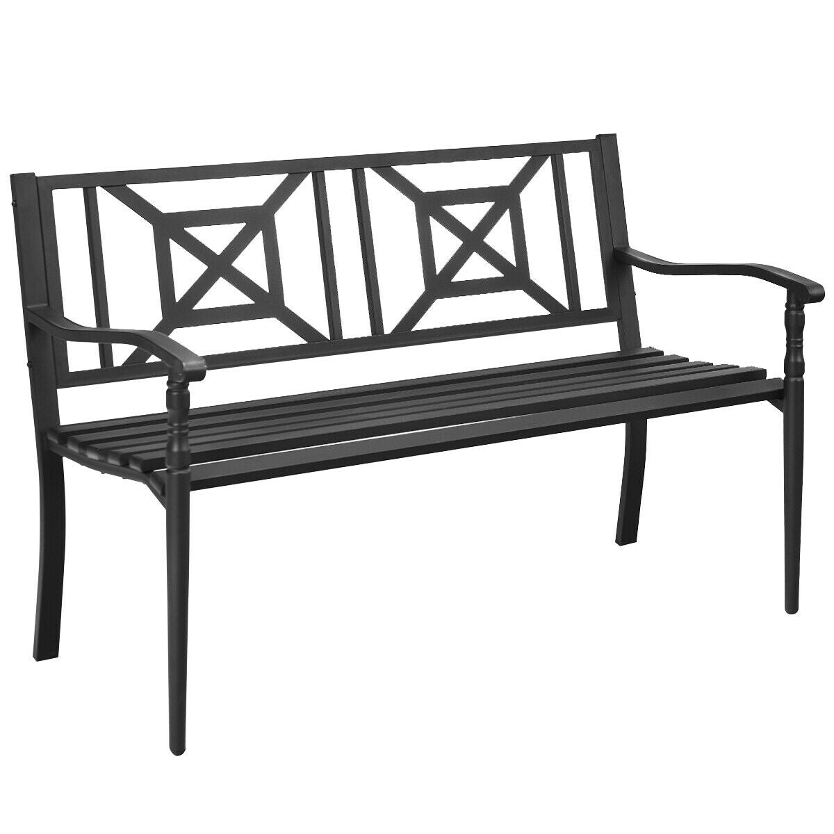 Steel Patio Garden Bench with Armrests - 500 lb Capacity