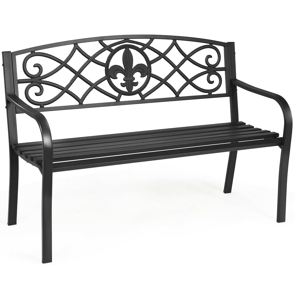 50-Inch Metal Garden Bench with Armrests - 500 lb Capacity