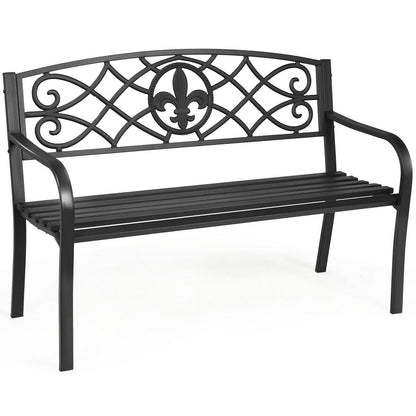 50-Inch Metal Garden Bench with Armrests - 500 lb Capacity