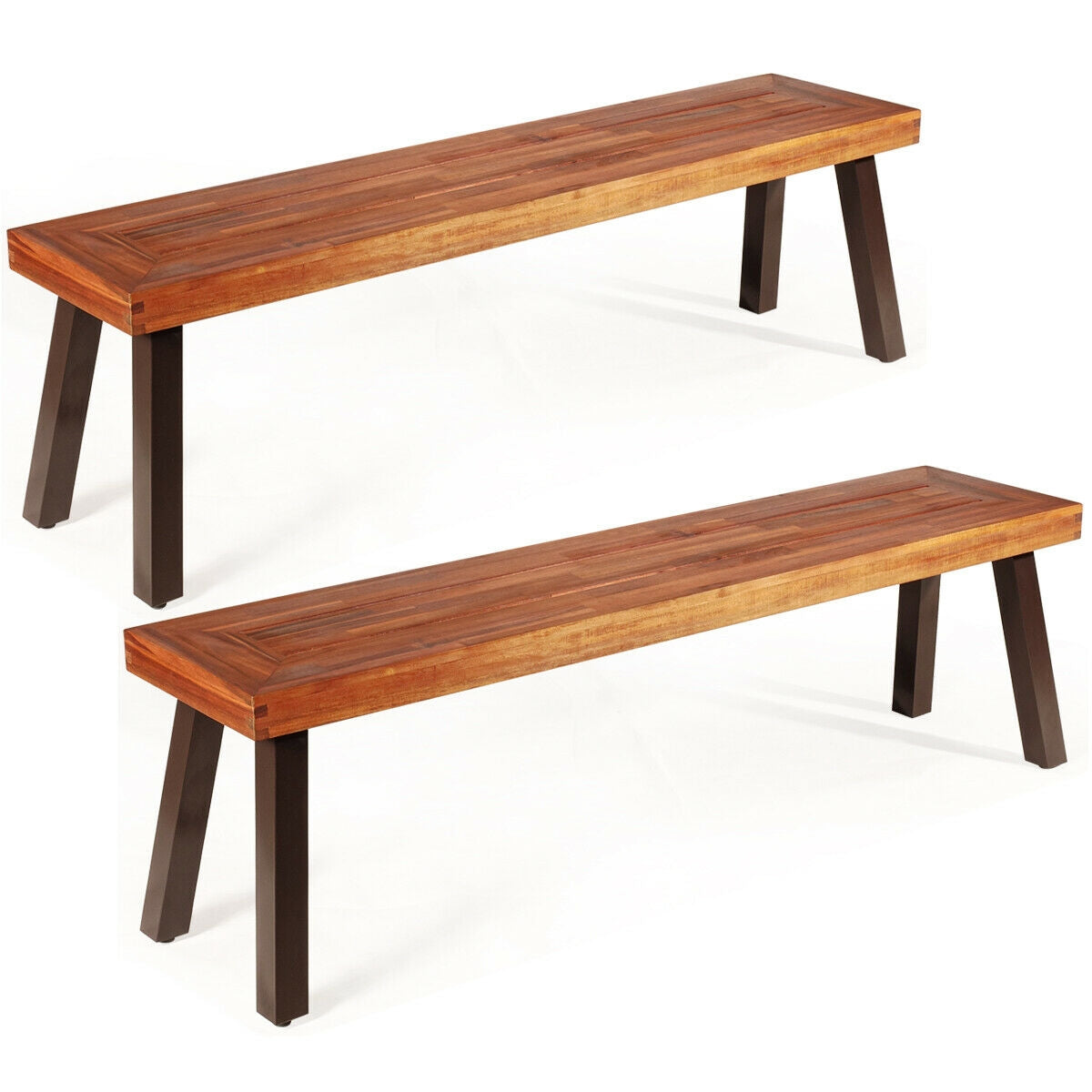 Acacia Wood Dining Benches Set of 2 for Patio