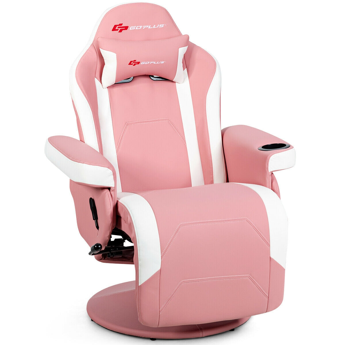 Massage Gaming Chair with Footrest and Lumbar Support - Pink