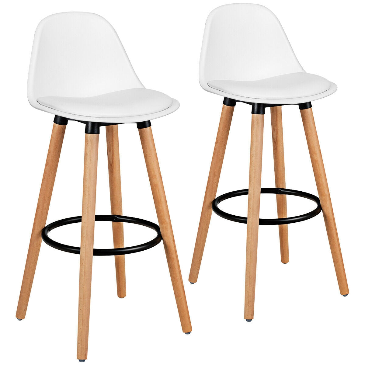 Mid Century Bar Stool Set of 2 with Padded Seat - 28.5"