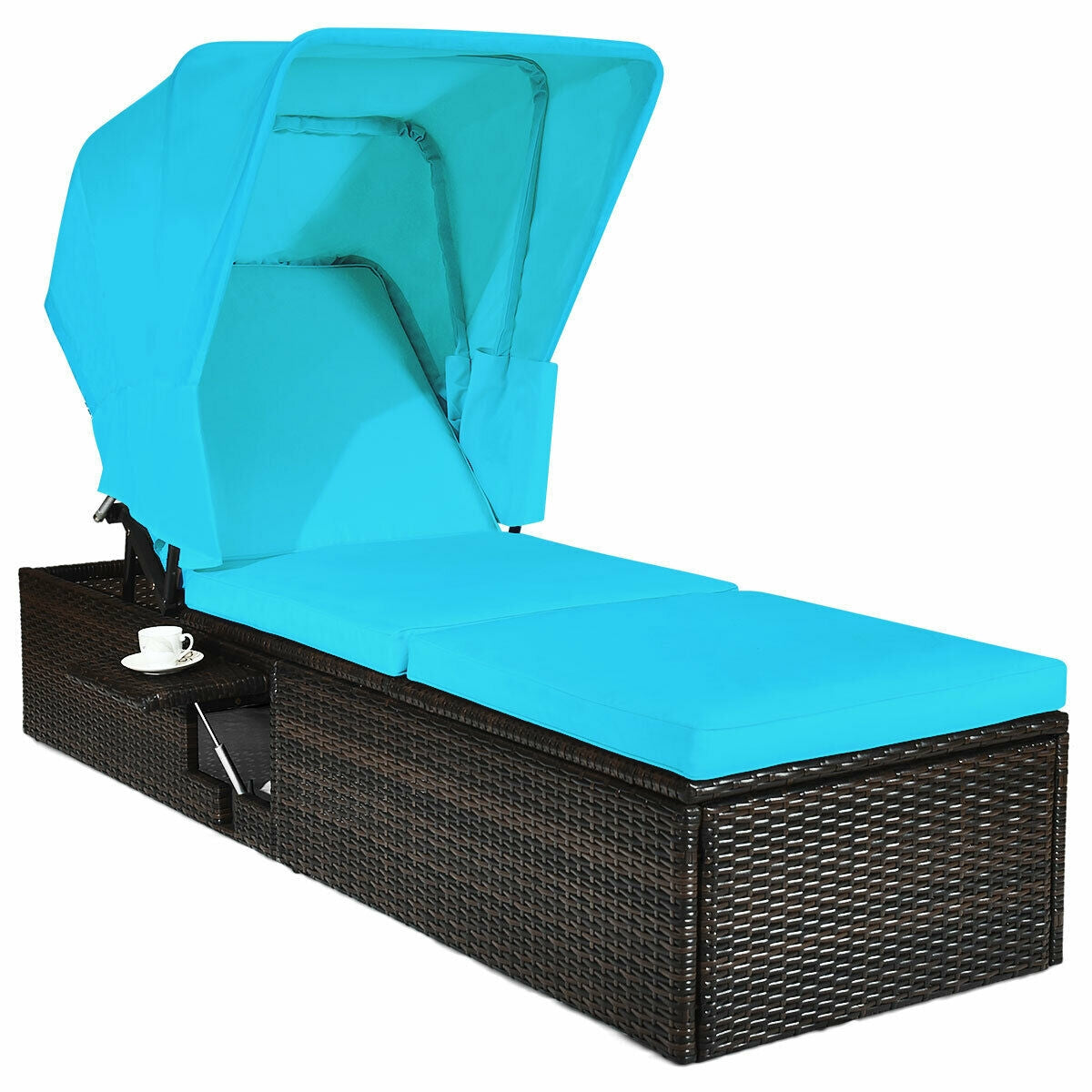 Outdoor Chaise Lounge with Canopy and Cushion
