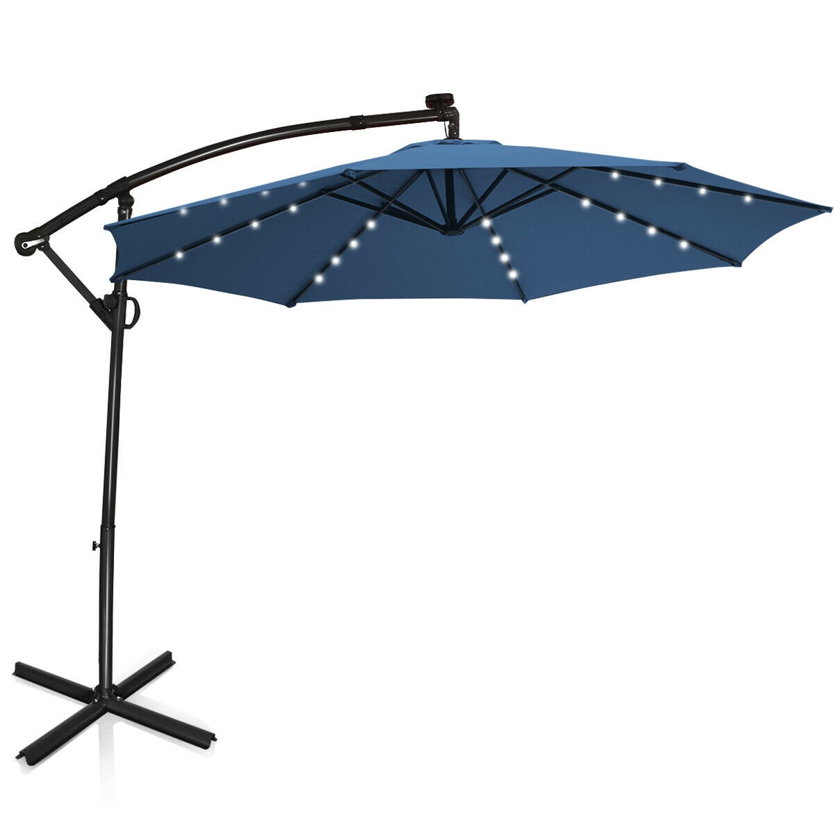 10 Feet 360° Rotation Solar Powered LED Patio Offset Umbrella without Weight Base-Gray