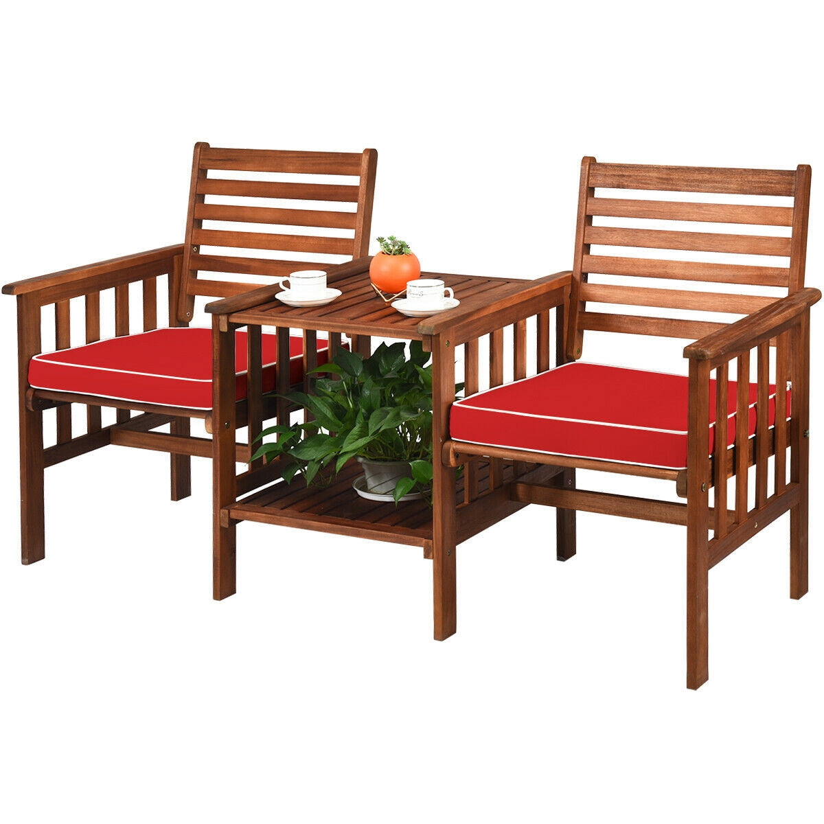 Acacia Wood Patio Conversation Set with Loveseat & Coffee Table
