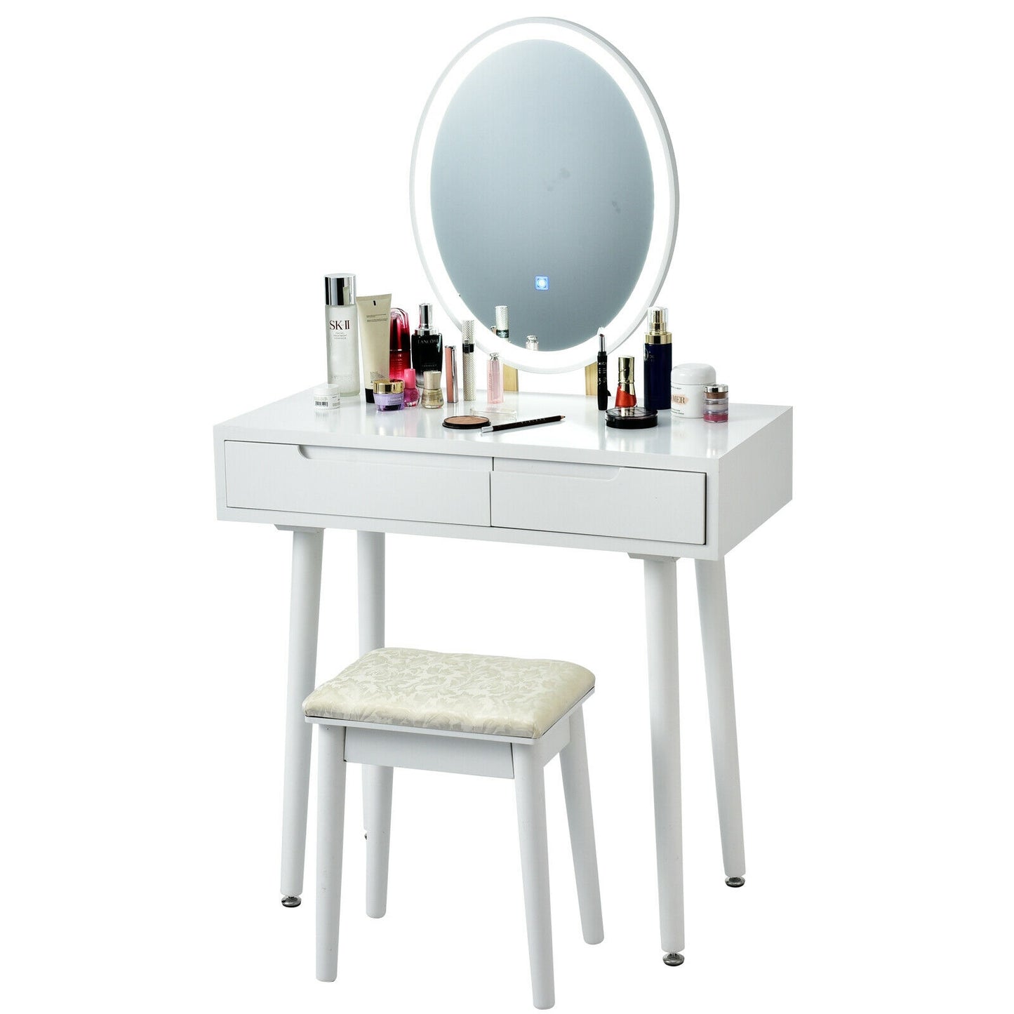 Vanity Makeup Table with Lighted Mirror and Stool Set