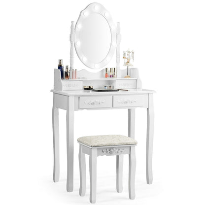 Makeup Vanity Table Set with Dimmable Bulbs & Cushioned Stool