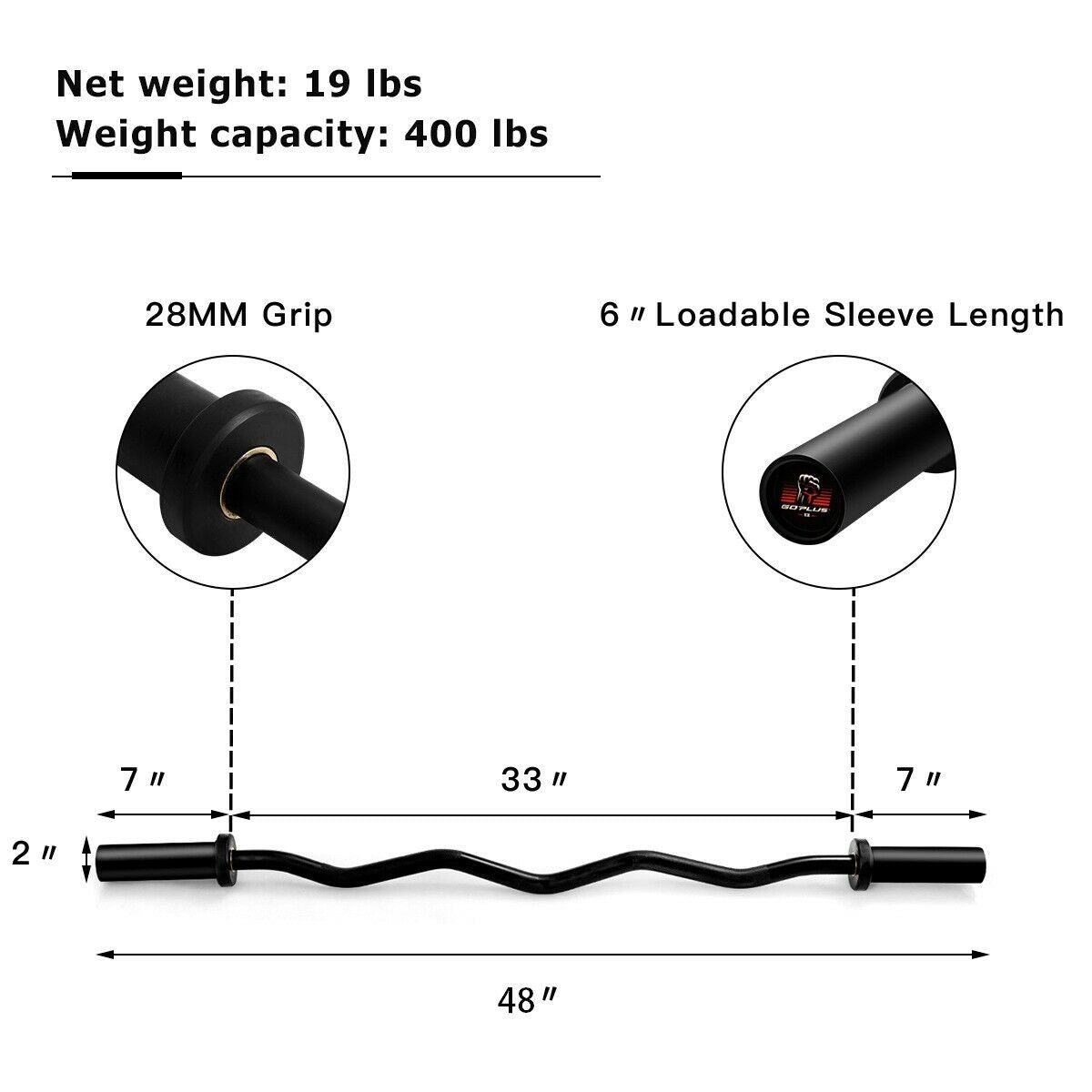 48-Inch Olympic Barbell - 400 lb Capacity Phosphate Steel