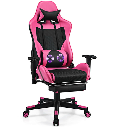 Gaming Chair with USB Massage Lumbar Support and Footrest