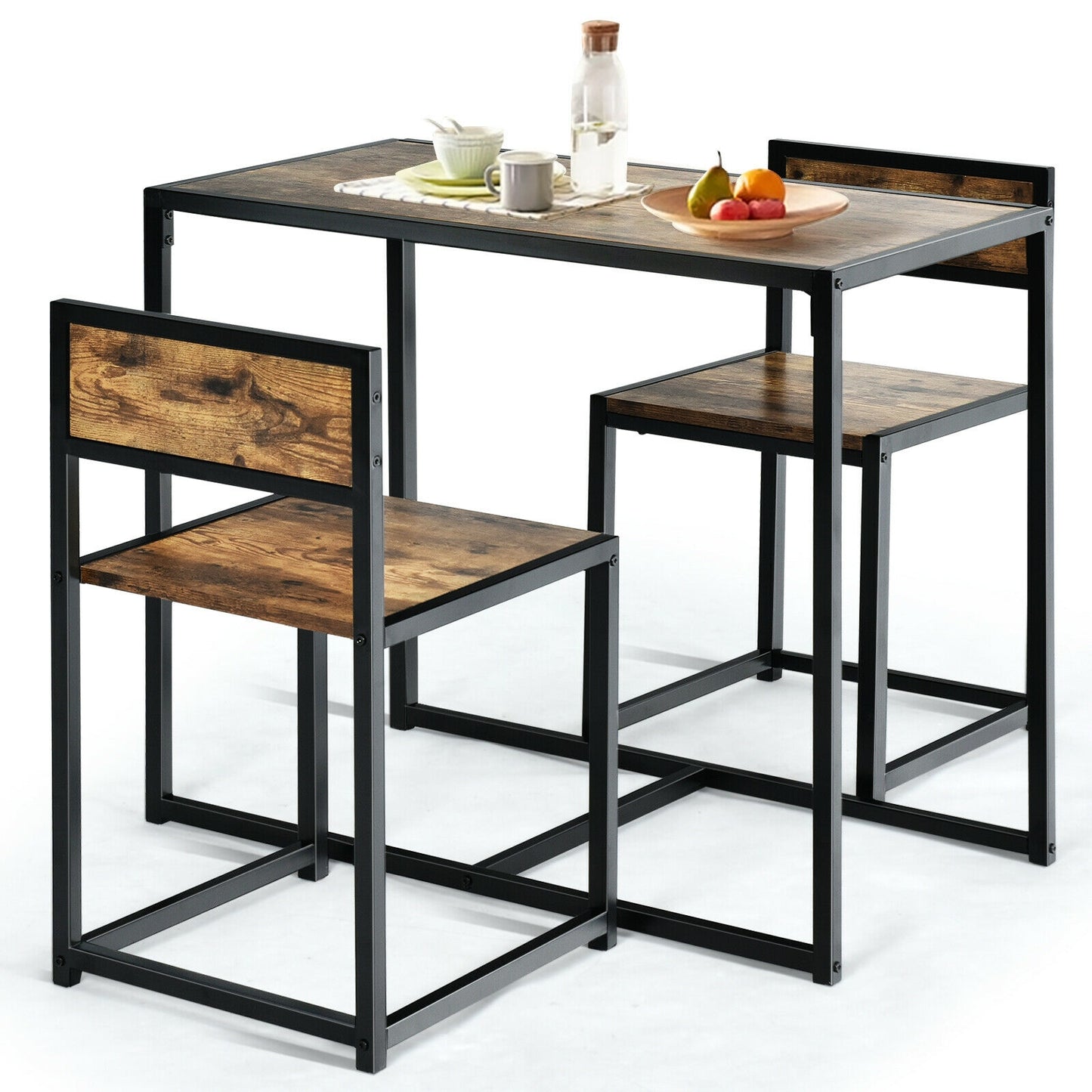 3-Piece Compact Dining Set with Metal Frame for Small Spaces