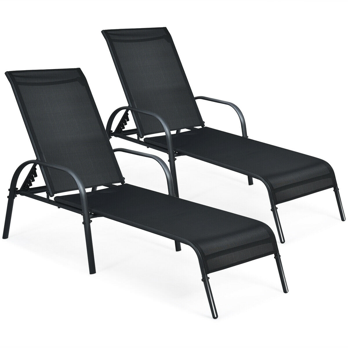 Outdoor Chaise Lounge Chairs Set of 2 with Adjustable Backrest