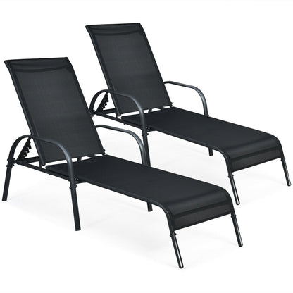 Outdoor Chaise Lounge Chairs Set of 2 with Adjustable Backrest