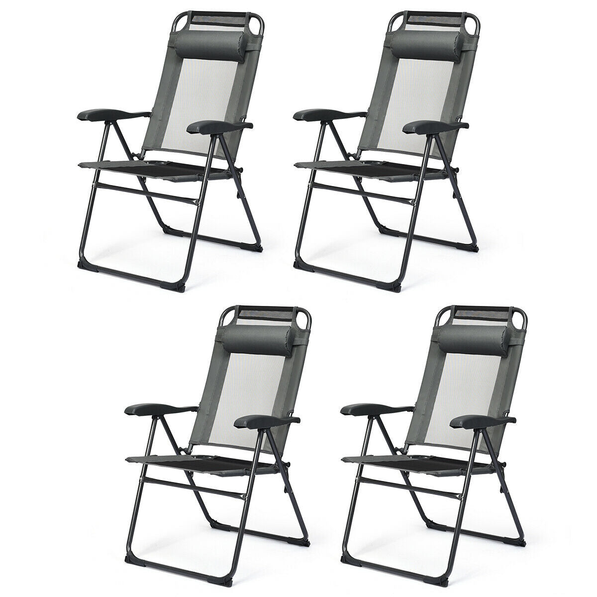 Adjustable Folding Patio Chairs with Headrest, Set of 4