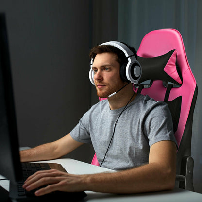 Gaming Chair with USB Massage Lumbar Support and Footrest