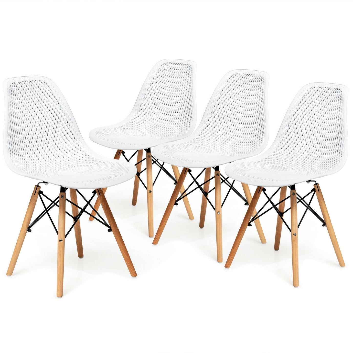 Modern Hollow Dining Chairs Set of 4 with Wood Legs