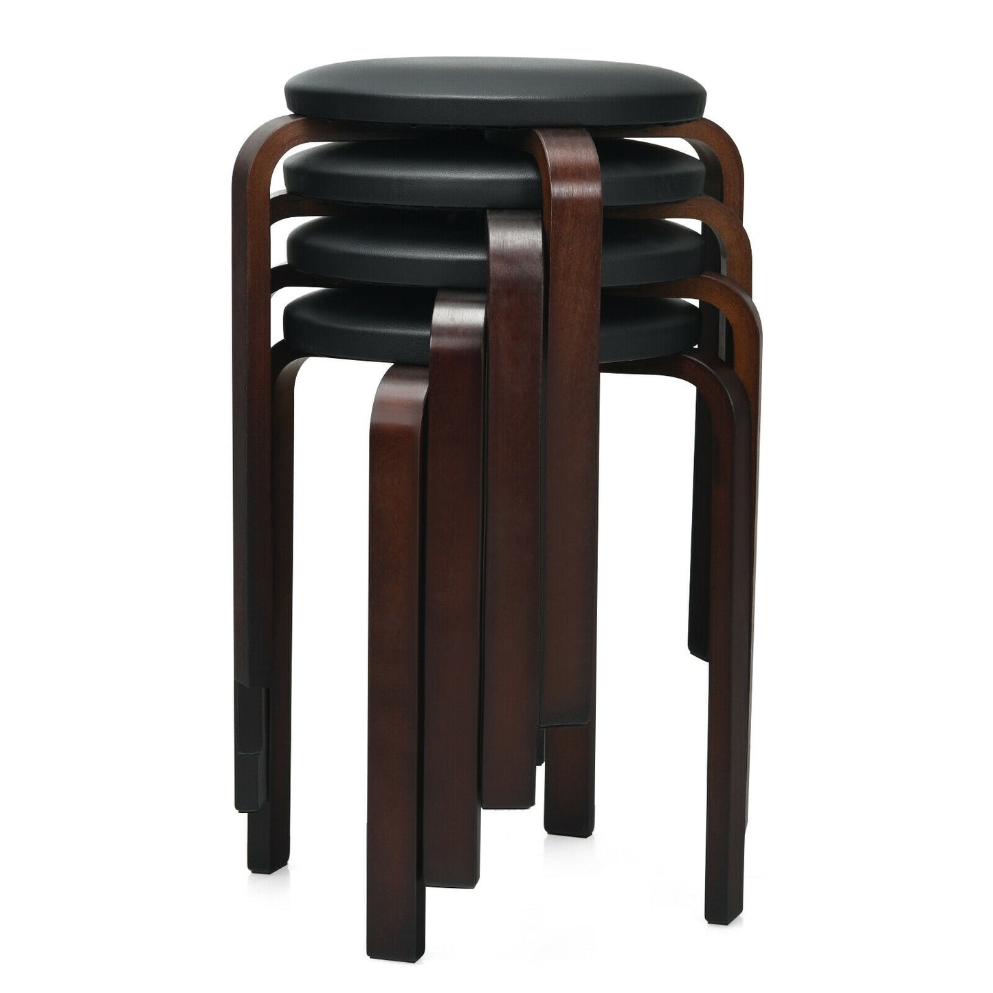 Stackable Bentwood Dining Stools with Padded Seat, Set of 4