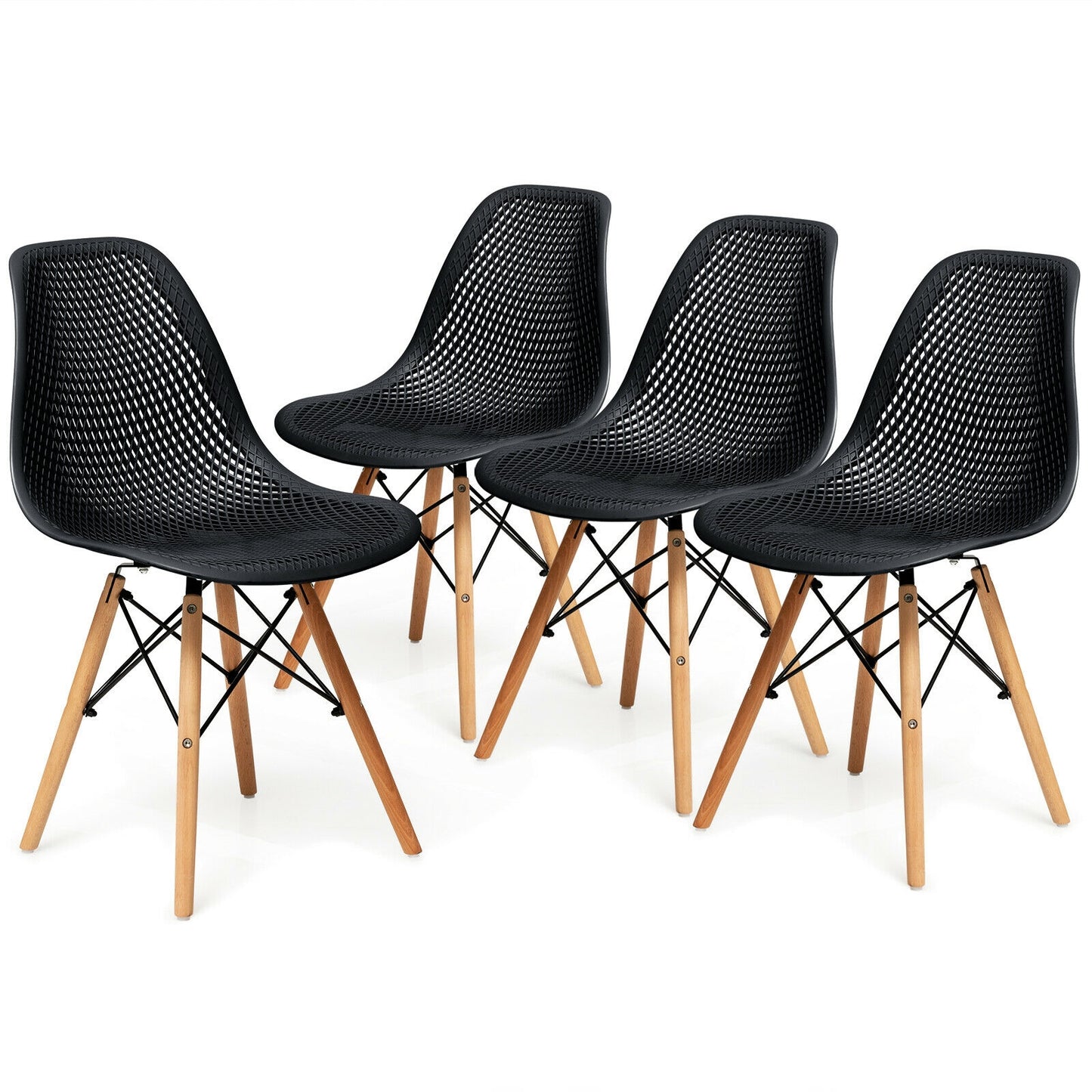 Modern Hollow Dining Chairs Set of 4 with Wood Legs