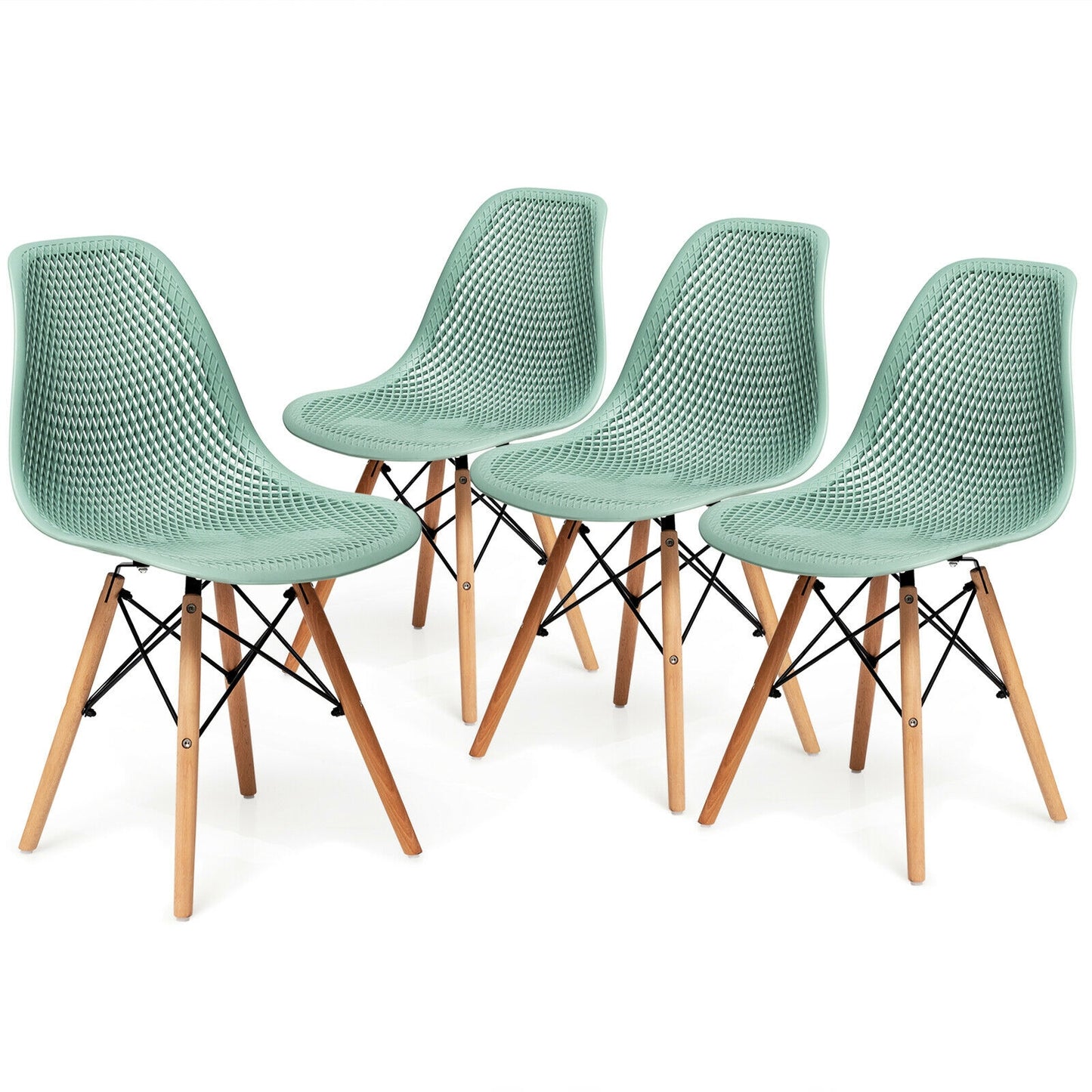 Modern Hollow Dining Chairs Set of 4 with Wood Legs