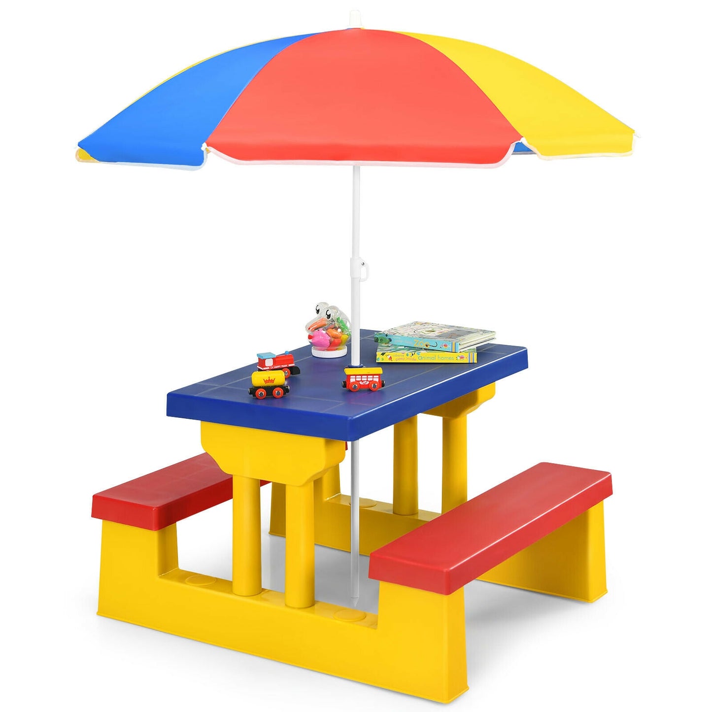 Kids Picnic Table and Bench Set with Umbrella