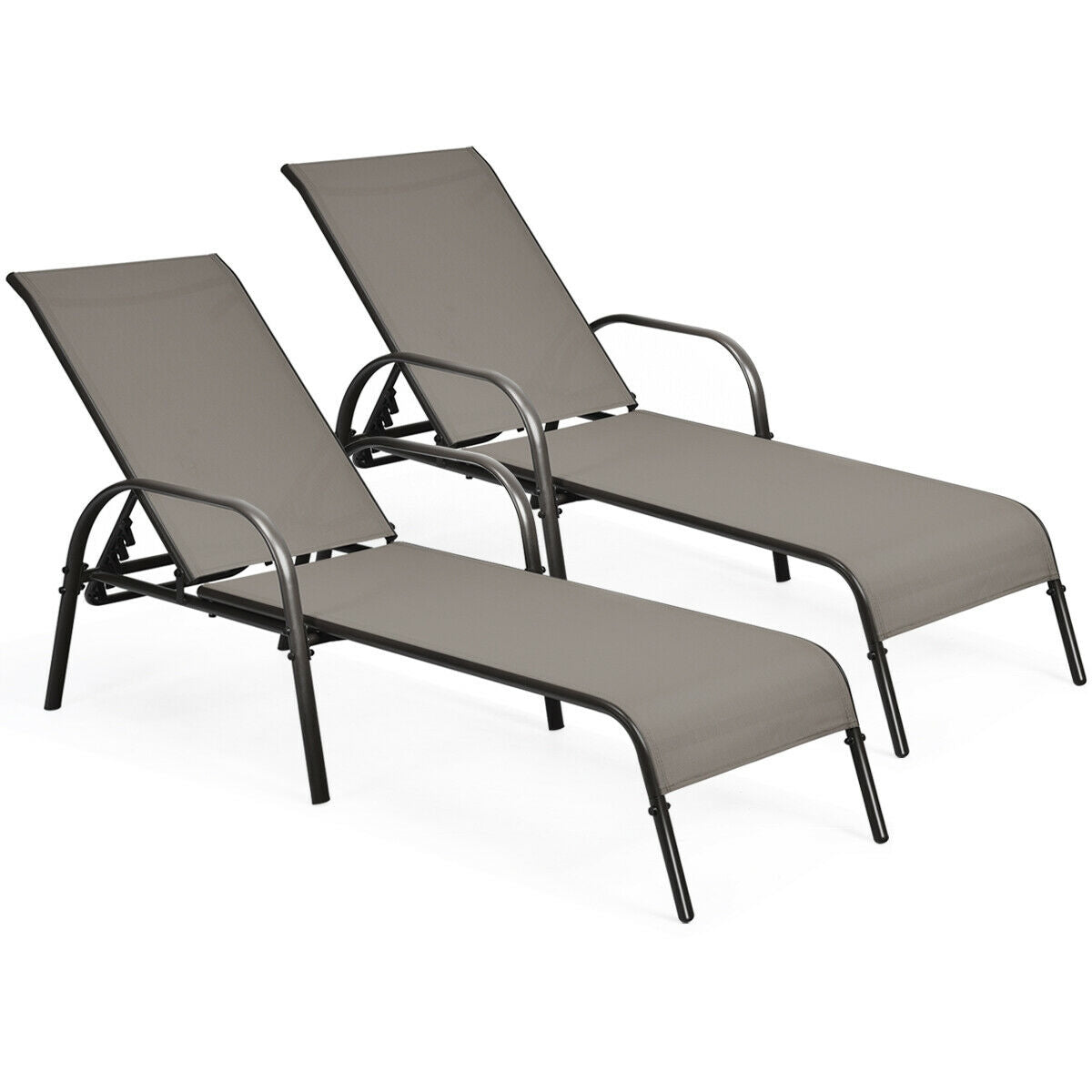 Outdoor Chaise Lounge Chairs Set of 2 with Adjustable Backrest
