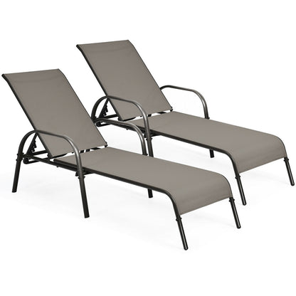 Outdoor Chaise Lounge Chairs Set of 2 with Adjustable Backrest
