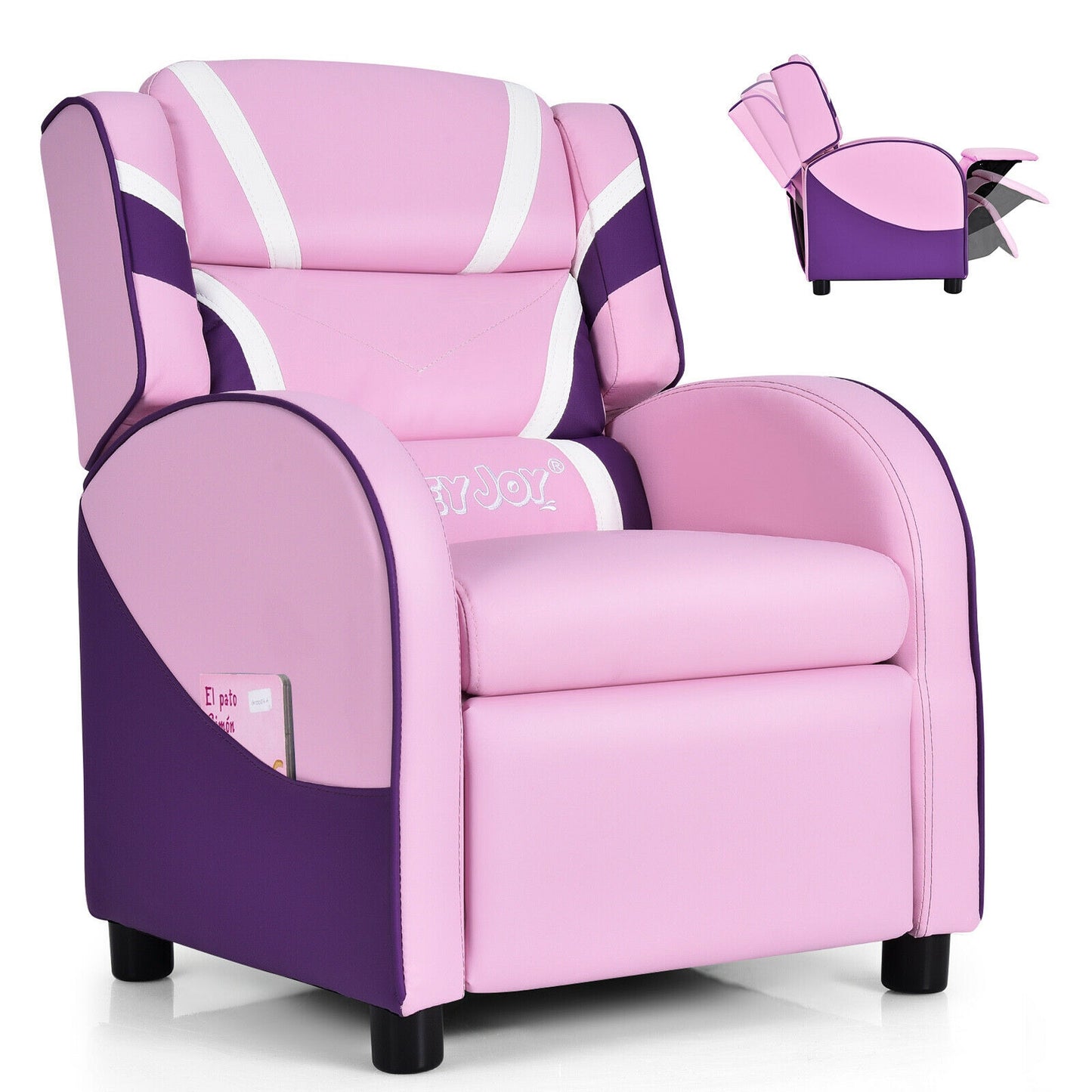 Kids Recliner Chair with Side Pockets - Adjustable Leather