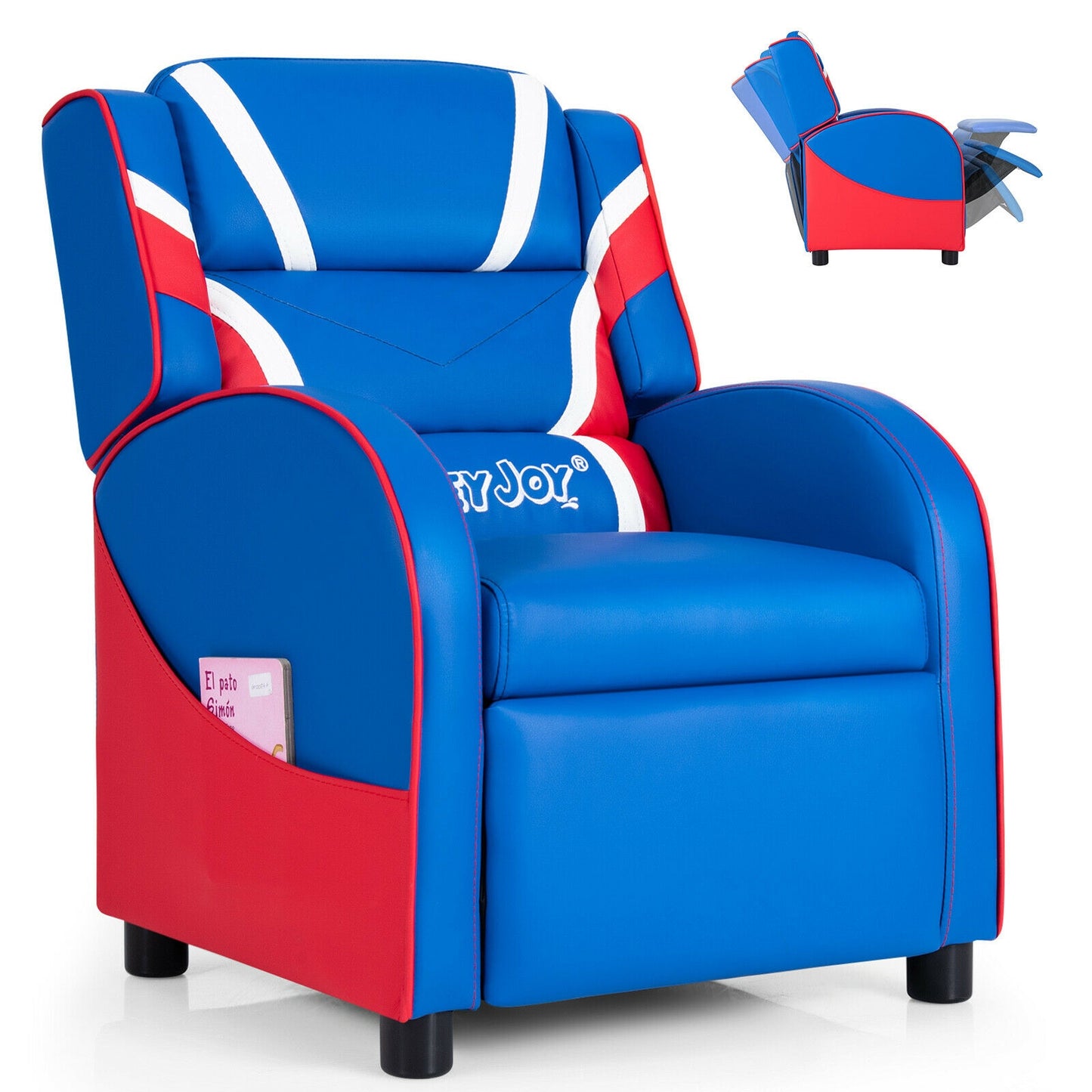 Kids Recliner Chair with Side Pockets - Adjustable Leather