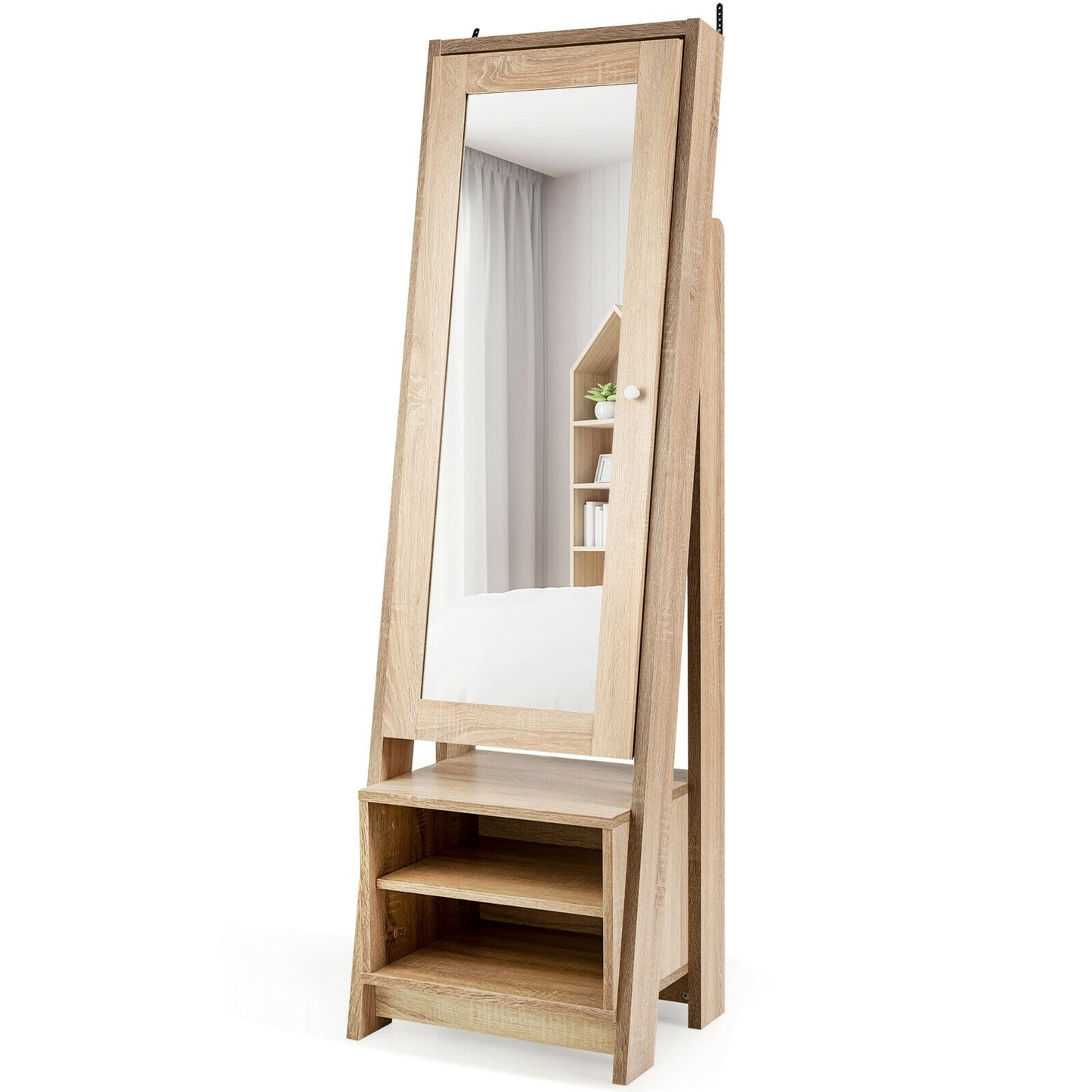 Jewelry Armoire with Full-Length Mirror and Storage Cabinet