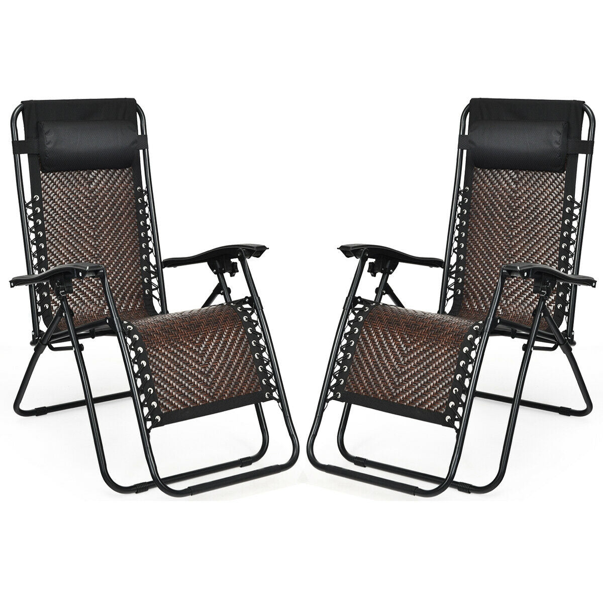 Folding Zero Gravity Lounge Chair Set - 2 Piece Rattan
