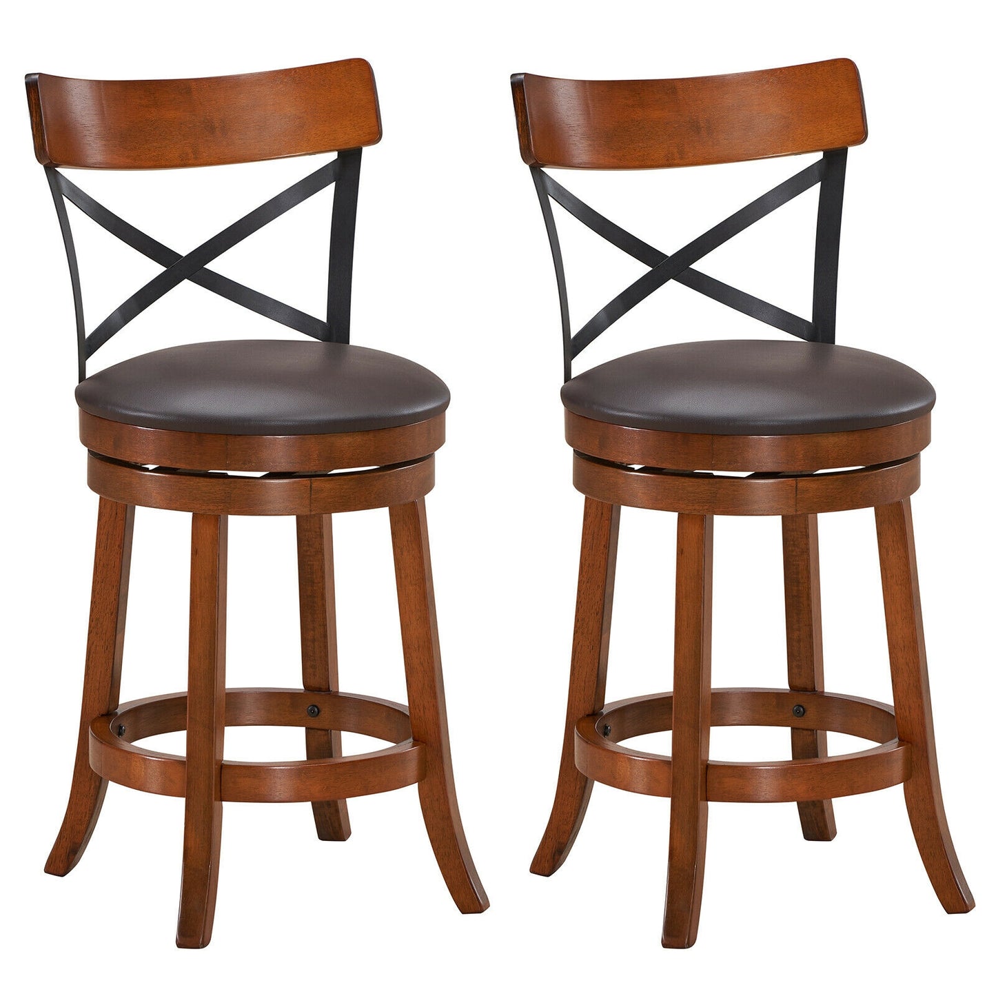 Swivel Bar Stools Set of 2 with Rubber Wood Legs - 360° Rotation