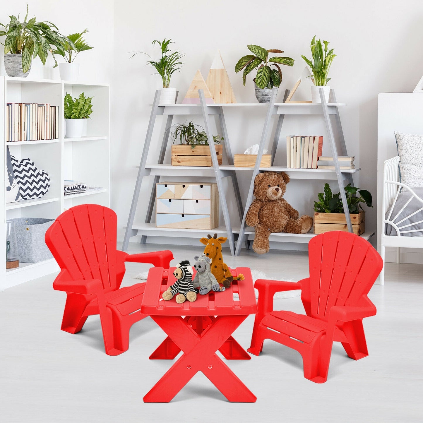 Kids Table and Chair Set - 3-Piece Plastic Play Furniture