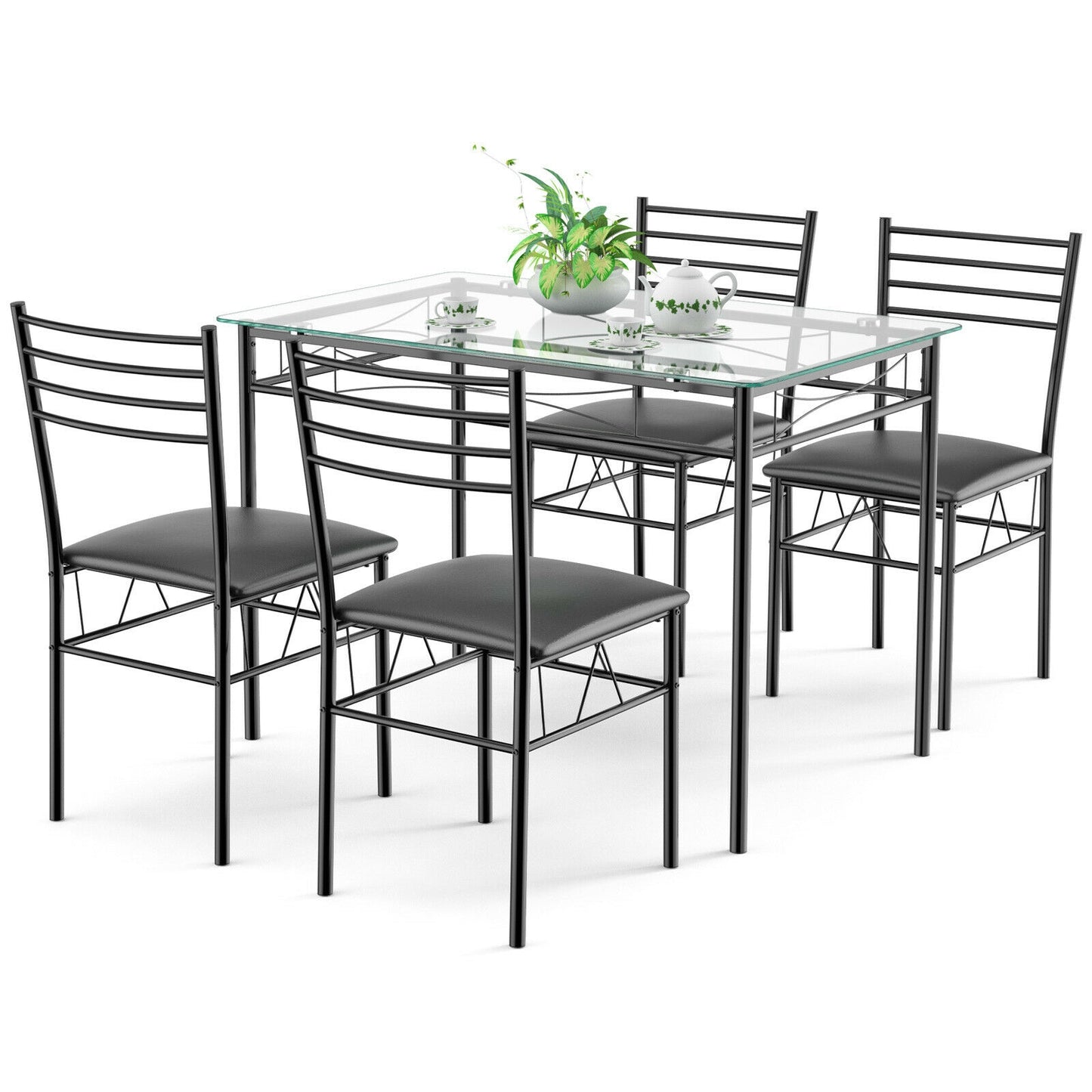 5-Piece Dining Set with Tempered Glass Table and Upholstered Chairs