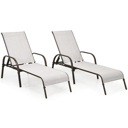 Outdoor Chaise Lounge Chairs Set of 2 with Adjustable Backrest