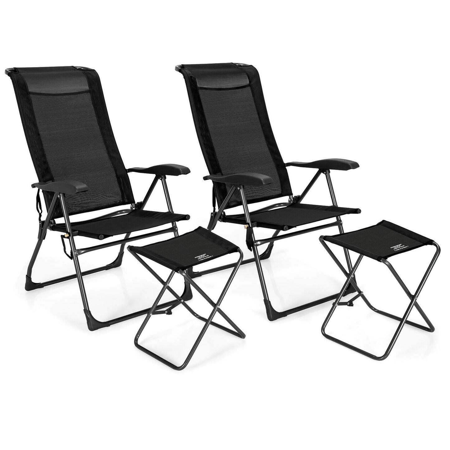 Adjustable Folding Patio Dining Chair with Ottoman Set (2-Pack)