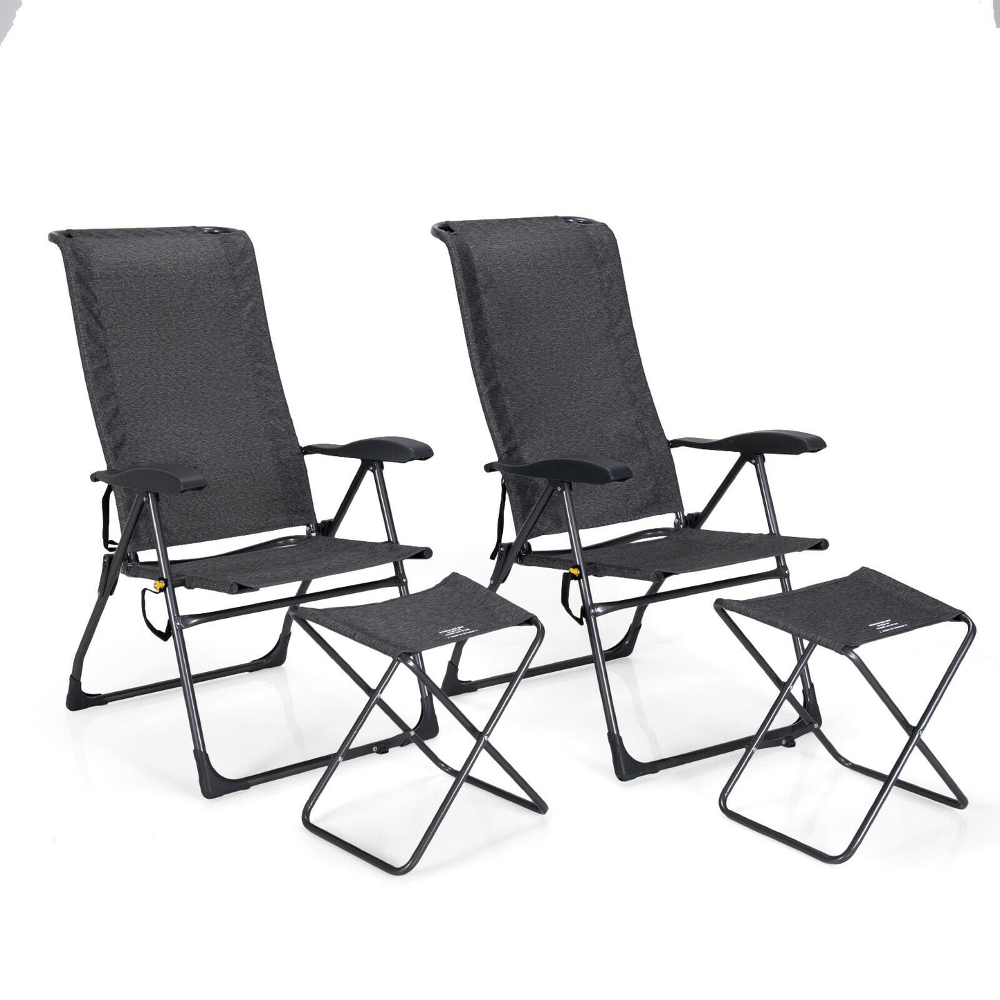 Adjustable Folding Patio Dining Chair with Ottoman Set (2-Pack)