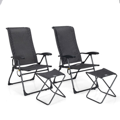 Adjustable Folding Patio Dining Chair with Ottoman Set (2-Pack)