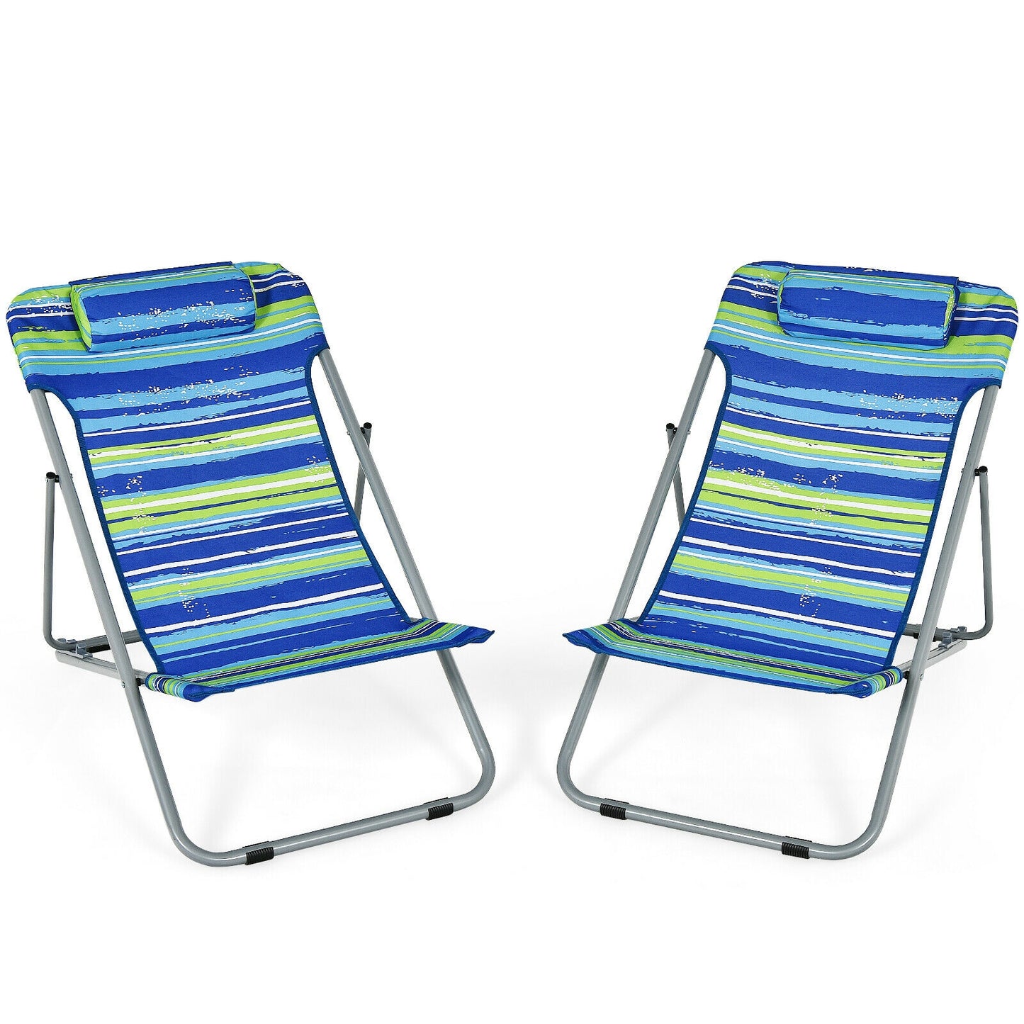 Portable Beach Chair Set of 2 with Adjustable Backrest